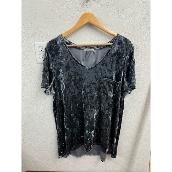 Spring + Mercer Size XL Velvet Legging Tee Hi-Low Tunic Gray Silver Short Sleeve - Picture 1 of 7